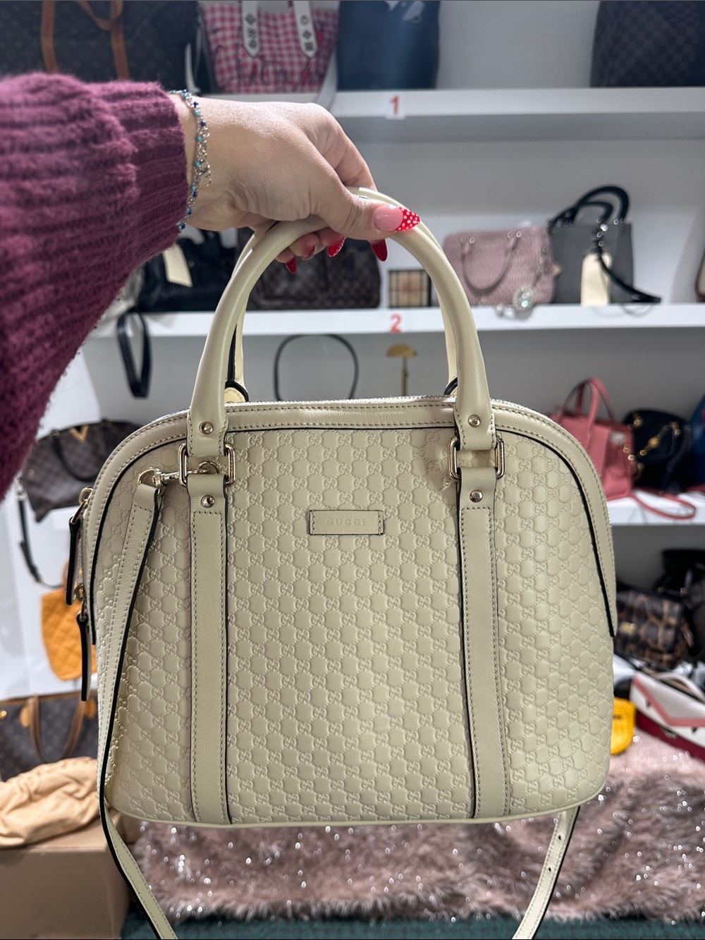 Gucci Cream Leather Top-Handle Satchel @samcshelton